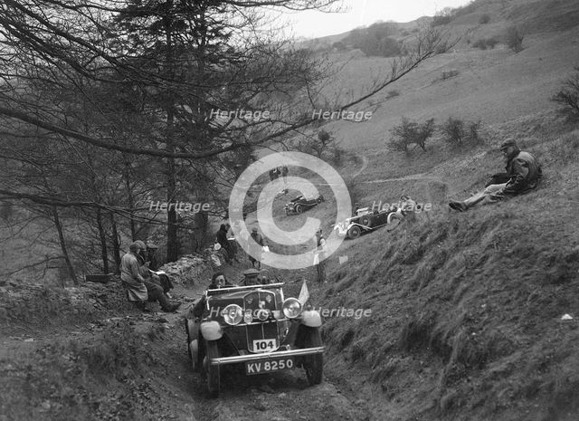 Triumph open tourer competing in the MG Car Club Abingdon Trial/Rally, 1939. Artist: Bill Brunell.