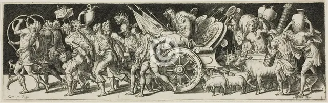 Triumphal March, from Combats and Triumphs, 1550/1572. Creator: Etienne Delaune.