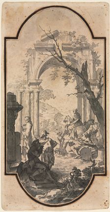 Triumphal Arch and Figures, first half 1700s. Creator: Andrea Locatelli (Italian, 1695-1741)