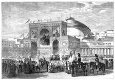 Triumphal Arch erected at Naples during the Fetes recently held in that city - musicians..., 1860. Creator: Unknown