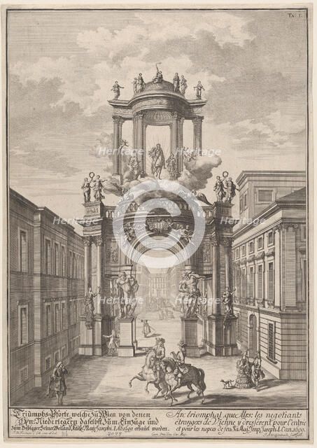 Triumphal arch erected by the foreign merchants of Vienna for the marriage of Joseph..., after 1699. Creator: Johann Adam Delsenbach.