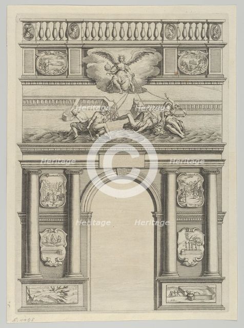 Triumphal arch, from 'Éloges et discours sur la triomphante réception du Roy en sa ville d..., 1629. Creator: Melchior Tavernier.