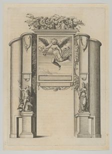 Triumphal arch, from Éloges et discours sur la triomphante réception du Roy en sa ville d..., 1629. Creator: Melchior Tavernier