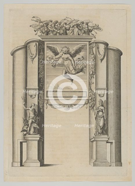 Triumphal arch, from 'Éloges et discours sur la triomphante réception du Roy en sa ville d..., 1629. Creator: Melchior Tavernier.
