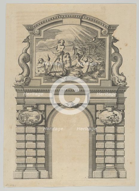 Triumphal arch, from 'Éloges et discours sur la triomphante réception du Roy en sa ville d..., 1629. Creator: Melchior Tavernier.