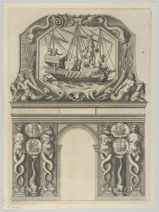 Triumphal arch, from Éloges et discours sur la triomphante réception du Roy en sa ville d..., 1629. Creator: Melchior Tavernier