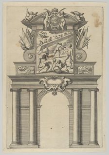 Triumphal arch, from Éloges et discours sur la triomphante réception du Roy en sa ville d..., 1629. Creator: Melchior Tavernier
