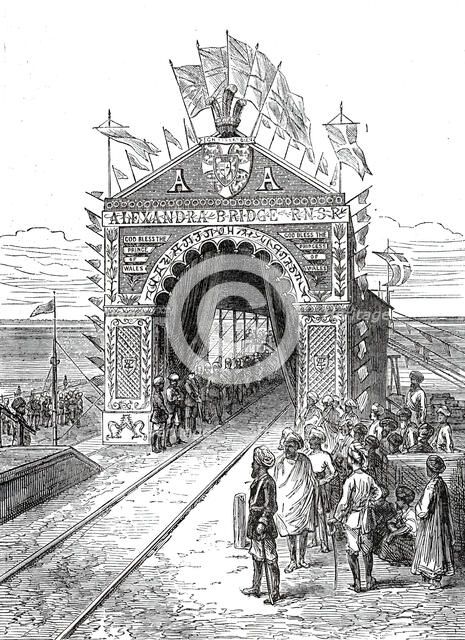 Triumphal Arch on the Alexandra Railway Bridge at Wuzeerabad...1876. Creator: Unknown.