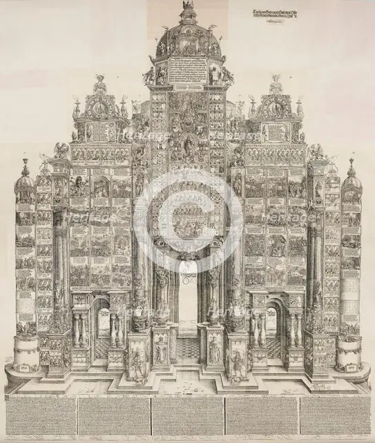 Triumphal Arch of Emperor Maximilian I, 1515-1517, printed 1799. Creators: Albrecht Durer, Albrecht Altdorfer, Hans Springinklee, Wolf Traut.