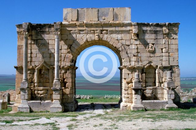 Triumphal arch, Volubilis, Morocco.  Creator: Vivienne Sharp.
