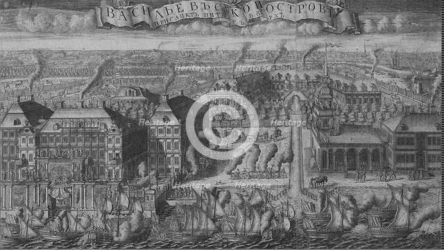 Triumphal Bringing of Swedish Ships into St Petersburg after the Victory off the Hanko Peninsula, 1714. Artist: Zubov, Alexei Fyodorovich (1682-after 1750)