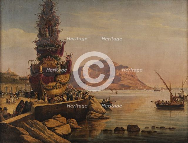 Triumphal chariot of Saint Rosalia at the Feast of 1835, 1835. Creator: Lochi, Enrico (active ca 1835).