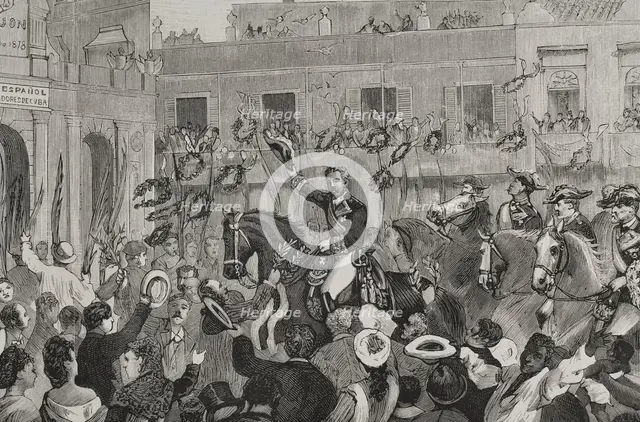Triumphal entry of Martínez Campos into Havana on June 14, 1878. Creators: Juan Comba García, Andrés Ovejero.