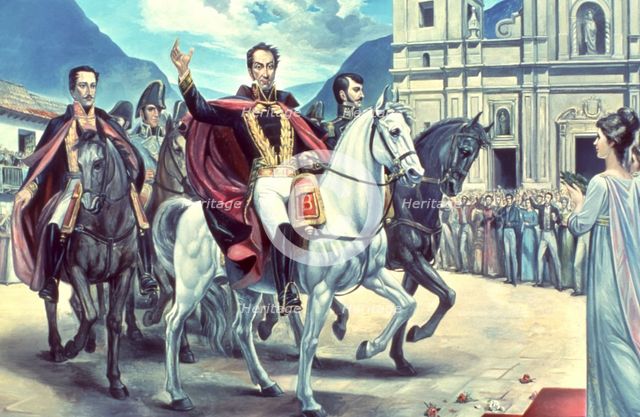 Triumphal Entry of Bolivar, Santander and Anzoategui to the main square of Santa Fe de Bogota in …