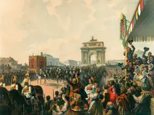Triumphal entry of their Majesties Alexander II and Maria Alexandrovna into Moscow, 1856. Artist: Mihály Zichy