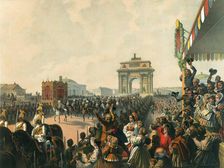 Triumphal entry of their Majesties Alexander II and Maria Alexandrovna into Moscow, 1856. Artist: Mihály Zichy