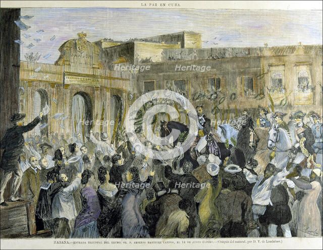 Triumphal Entry into La Havana by General Arsenio Martinez Campos' (1831-1900), Spanish military,…
