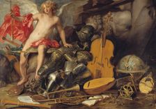 Triumphant Cupid among Emblems of Art and War, 17th century. Creators: Thomas Willeboirts, Paul de Vos