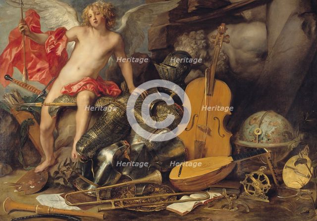 Triumphant Cupid among Emblems of Art and War, 17th century. Creators: Thomas Willeboirts, Paul de Vos.