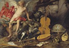 Triumphant Cupid among Emblems of Art and War, 17th century. Creators: Thomas Willeboirts, Paul de Vos