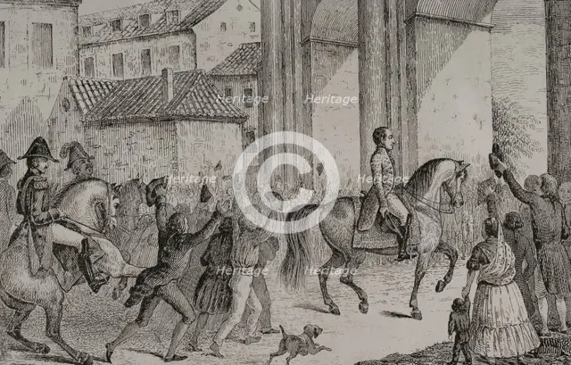 Triumphant entry of Ferdinand VII, (1784-1833) in Madrid, 1808, (1851).  Creator: Unknown.