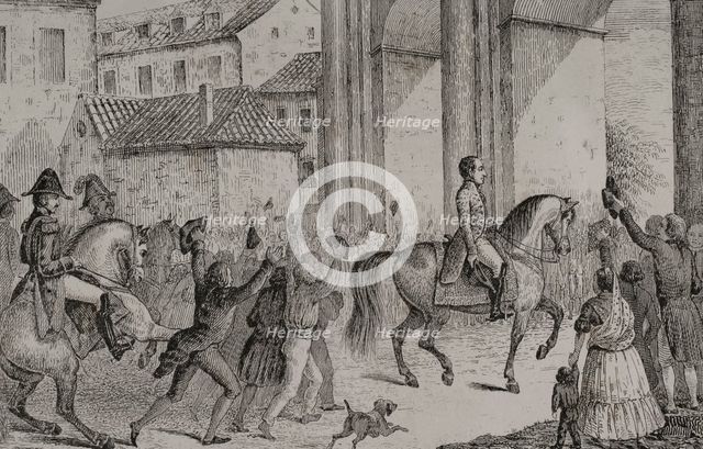 Triumphant entry of Ferdinand VII, (1784-1833) in Madrid, 1808, (1851).  Creator: Unknown.