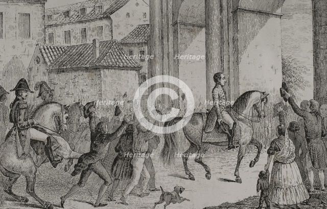 Triumphant entry of Ferdinand VII, (1784-1833) in Madrid, 1808, (1851).  Creator: Unknown.
