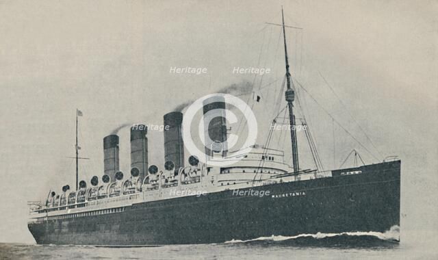 'Triumphant for Twenty Years. The Mauretania, built in 1907', c1927, (1936). Artist: Unknown.