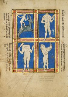 Trococite; A Headless Man with Eyes on His Shoulders; A Headless Man with a face..., 1277 or after. Creator: Unknown