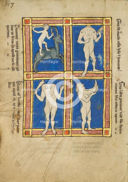 Trococite; A Headless Man with Eyes on His Shoulders; A Headless Man with a face..., 1277 or after. Creator: Unknown.