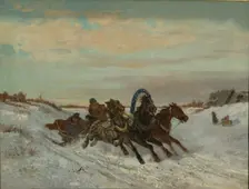 Troika on a Winter Road, End 1860s-Early 1870s. Artist: Sverchkov, Nikolai Yegorovich (1817-1898)