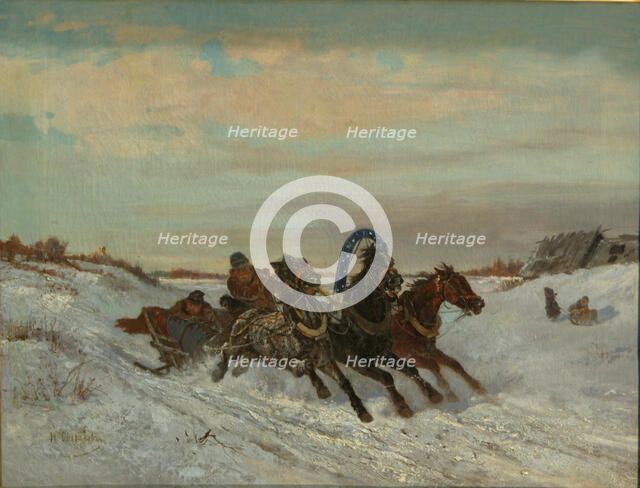 Troika on a Winter Road, End 1860s-Early 1870s. Artist: Sverchkov, Nikolai Yegorovich (1817-1898)