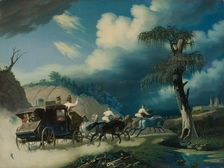 Troika during a thunderstorm, 1830s. Creator: Hampeln, Carl, von (1794-after 1880)
