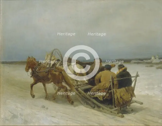 Troika in Winter, 1880s. Artist: Sokolov, Pyotr Petrovich (1821-1899)