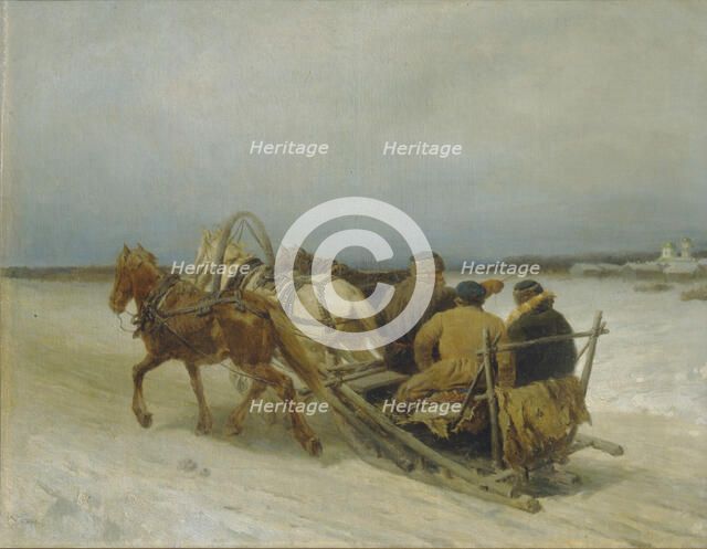 Troika in Winter, 1880s. Artist: Sokolov, Pyotr Petrovich (1821-1899)