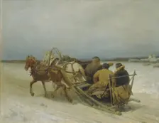 Troika in Winter, 1880s. Artist: Sokolov, Pyotr Petrovich (1821-1899)