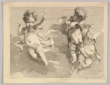 Trois Amours dont un tient une flèche (Three Loves, one of which holds an arrow), from Premier.... Creator: Pierre Alexandre Aveline