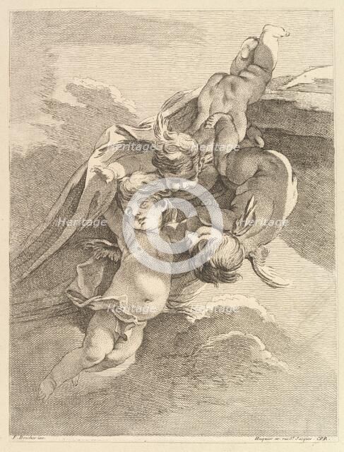 Trois Amours soutenant une draperie (Three Loves Holding a Drapery), from Premier Livre de Gro.... Creator: Pierre Alexandre Aveline.