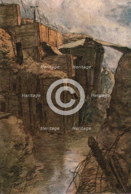'Trois aquarelles du front; Tranchee entre Bethincourt et le bois de Forges, 1916. Creator: Douy Pascault.