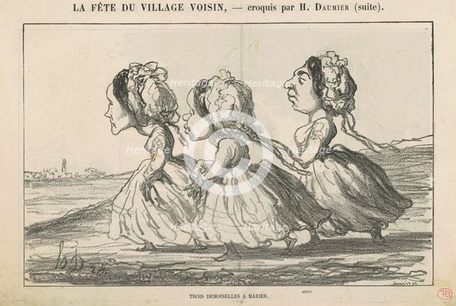 Trois demoiselles a marier; Famille bourgeoise convaincue ..., 19th century. Creator: Honore Daumier.