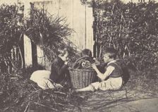Trois jeunes enfants assis autour d'un panier, 1850-53. Creator: Unknown