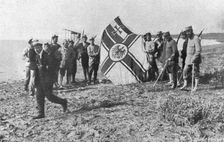 Trois Zeppelins detruits en trois jours. Le "LZ85"; Le pavillon du zeppelin LZ85..., 1916. Creator: Unknown