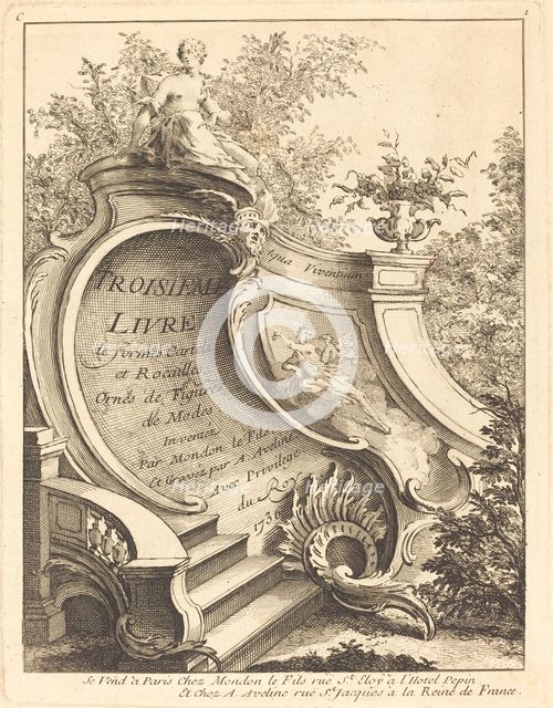 Troisieme livre de formes Cartels et Rocailles (Title Page), 1736. Creator: Antoine Aveline.