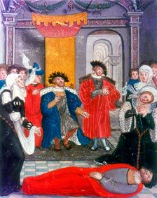 Trojan War: King Priam of Troy mourning over the body of his son Hector, 16th century