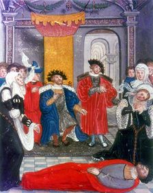 Trojan War: King Priam of Troy mourning over the body of his son Hector, 16th century