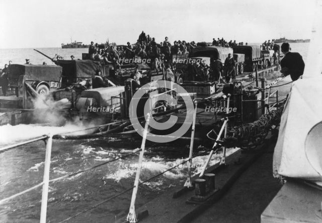 Troop and equipment debarkation, Normandy, France, 6 June 1944? Creator: Unknown.