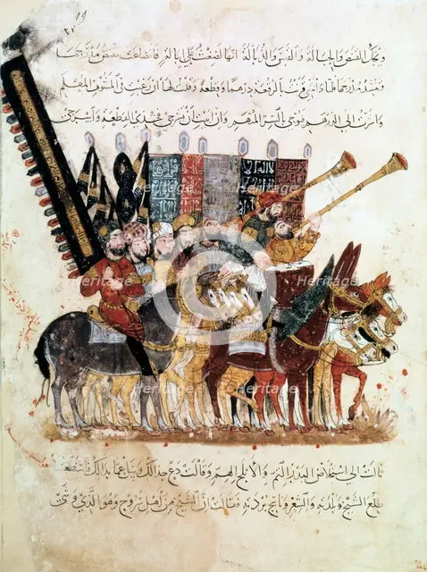 Troop of horsemen at a religious ceremony, c1240. Artist: Anon