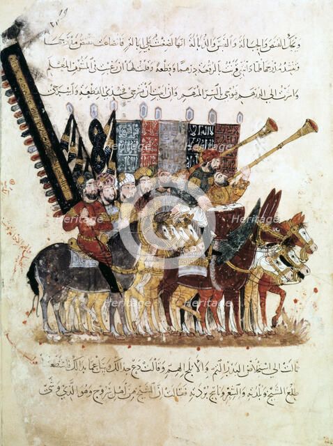 Troop of horsemen at a religious ceremony, c1240. Artist: Anon