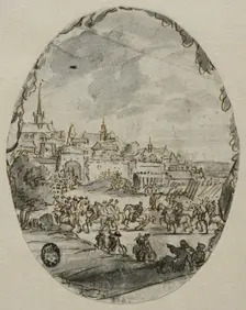Troops march into a town. Creator: Romeyn de Hooghe