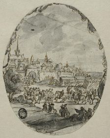 Troops march into a town. Creator: Romeyn de Hooghe